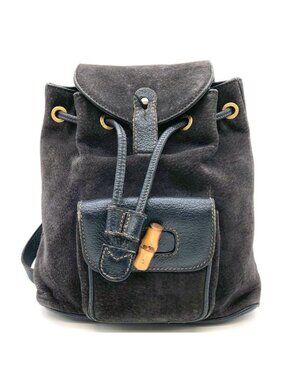 Gucci 003 Bamboo Backpack Suede Navy Vintage